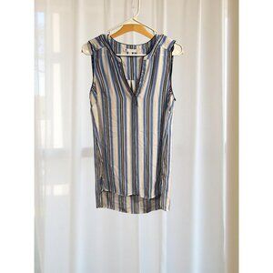Striped Sleeveless Hi-Lo Tank Top By‎ DR2 In Blue & Beige Size M